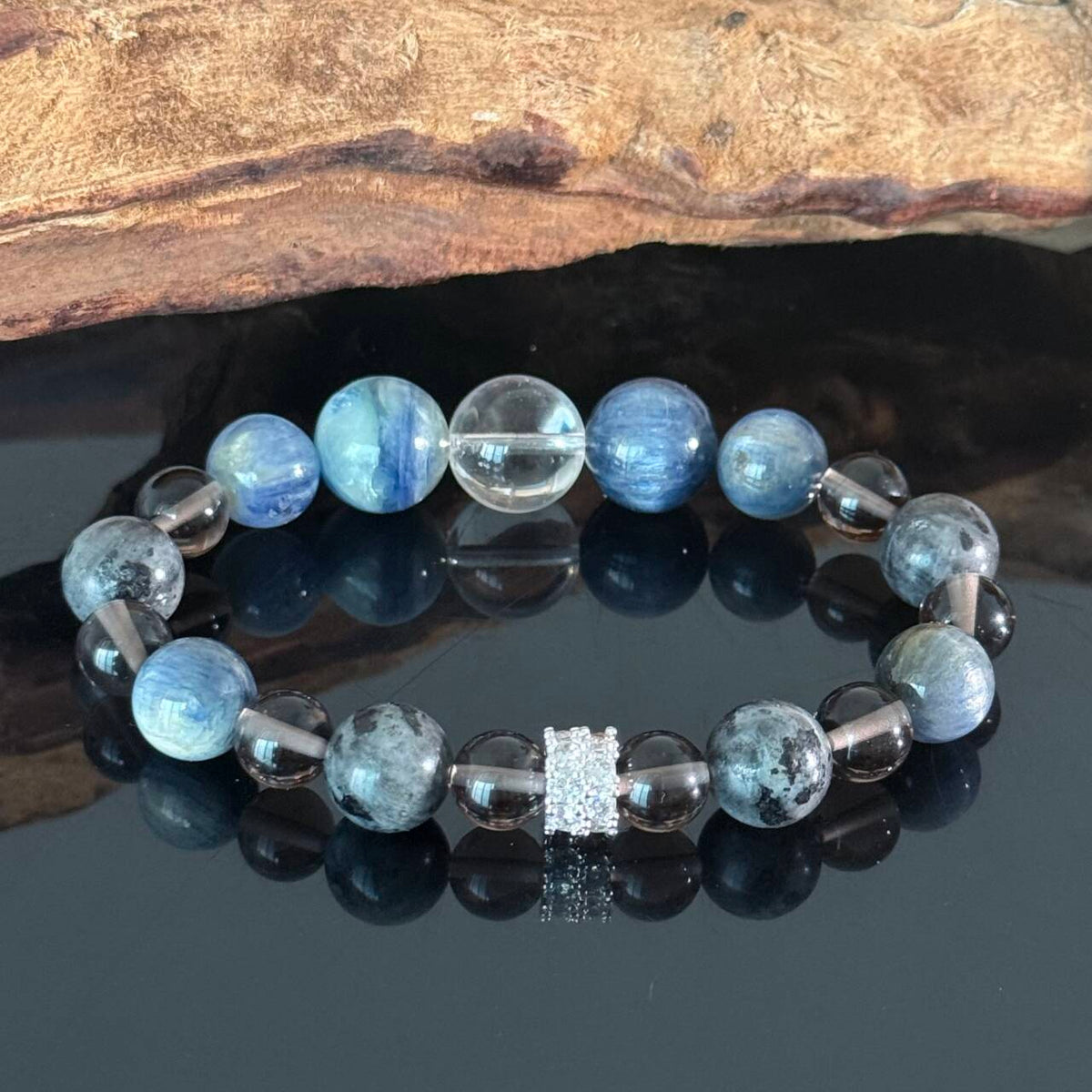 Handmade Kyanite and Smoky Quartz Crystal Bracelet – A natural healing gemstone bracelet that brings protection, clear thinking, and inner peace.