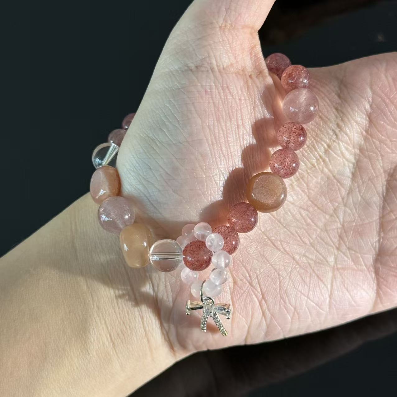 Strawberry Quartz  Rose Quartz Crystal Bracelet – Handmade Pink