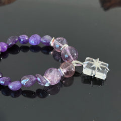 Amethyst Crystal Bracelet with Gift Box Charm – Handmade Purple Healing Energy Beaded Bracelet