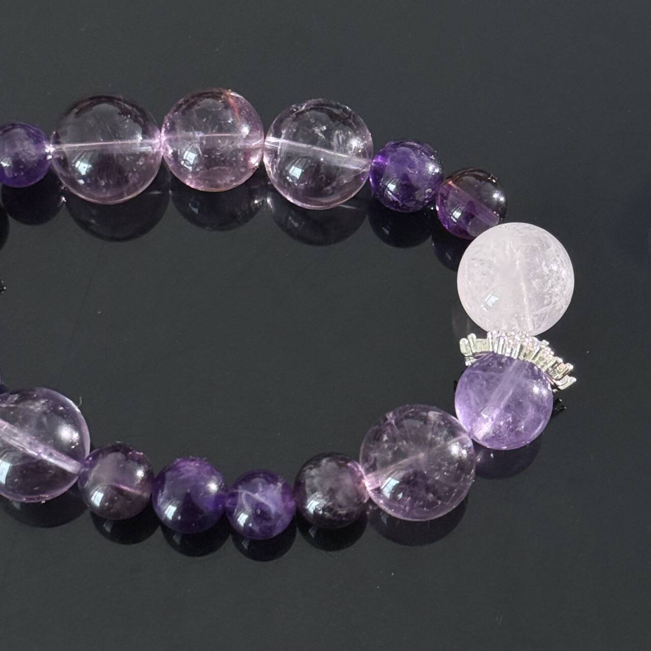 Amethyst and Lavender Quartz Crystal Bracelet – Handmade Purple Gemstone Elastic Bracelet