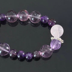 Amethyst and Lavender Quartz Crystal Bracelet – Handmade Purple Gemstone Elastic Bracelet