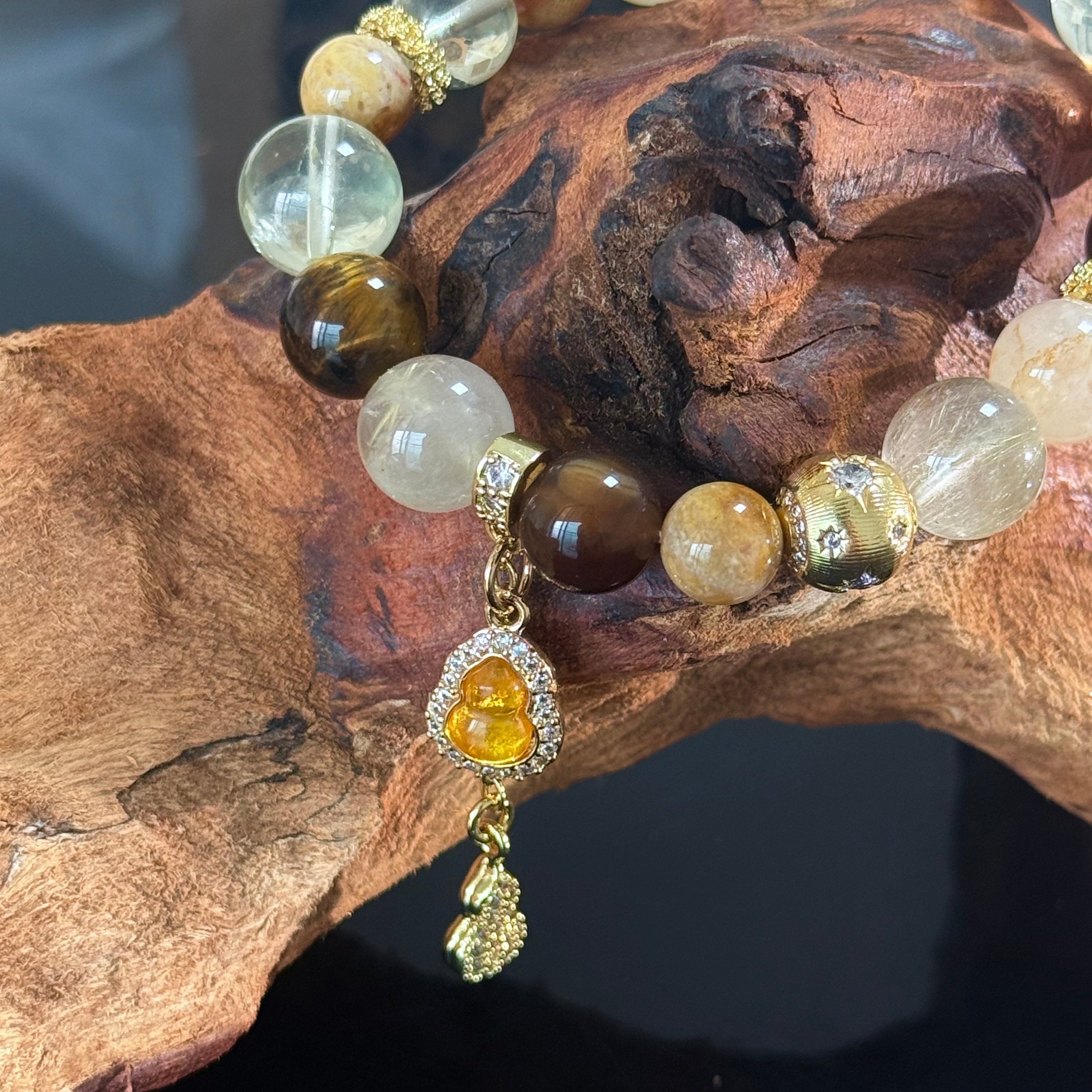 Gourd of Blessings & Money Bag Charm | Wealth-Attracting & Luck-Preserving Multi-Gemstone Crystal Bracelet