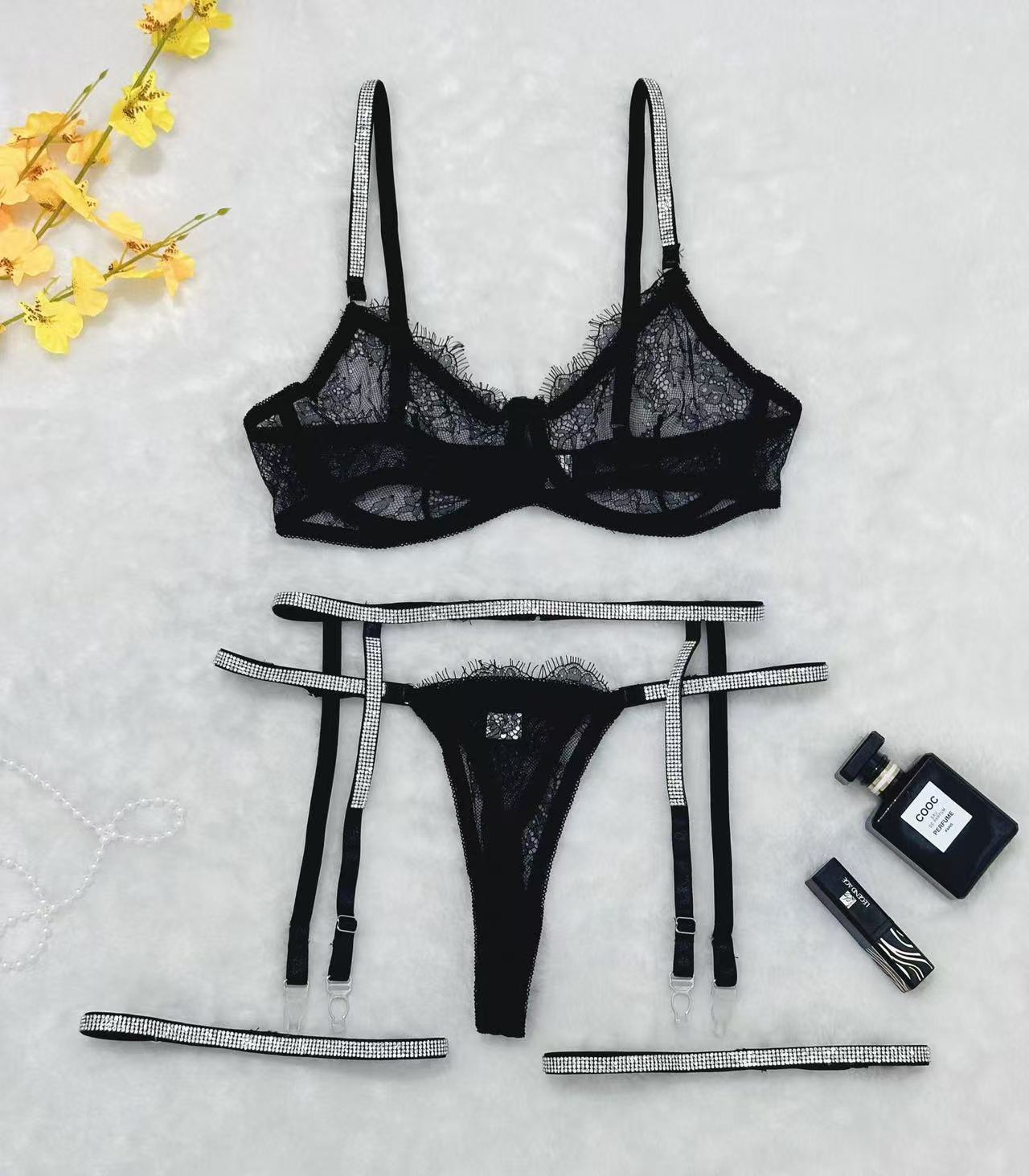 Lace T-Back Garter Four-Piece Lingerie