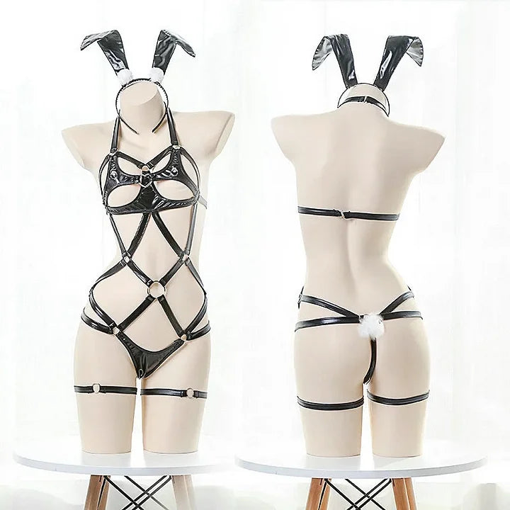 ã€?9.9】SM Bunny Girl Three-piece Leather Lingerie