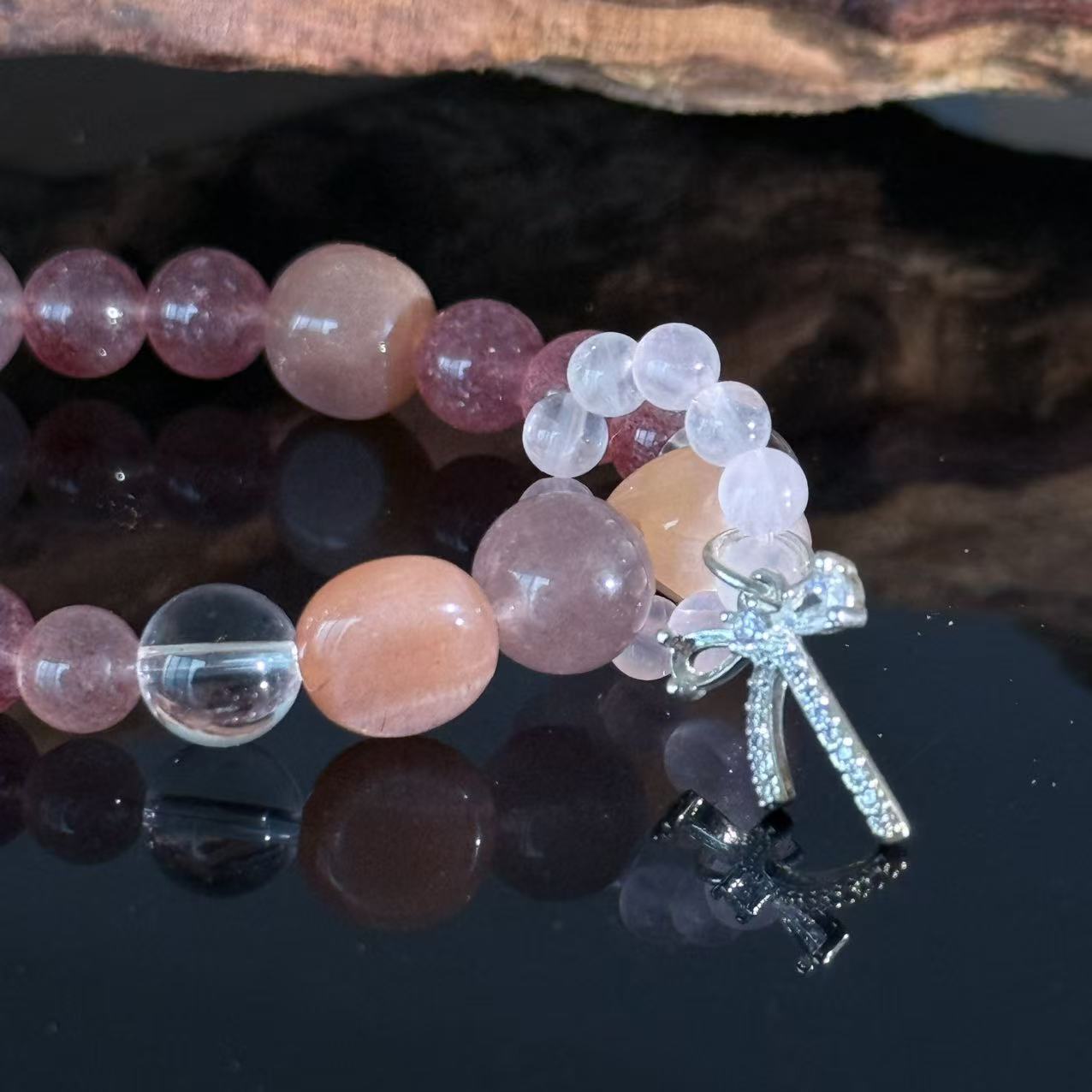 Strawberry Quartz  Rose Quartz Crystal Bracelet – Handmade Pink