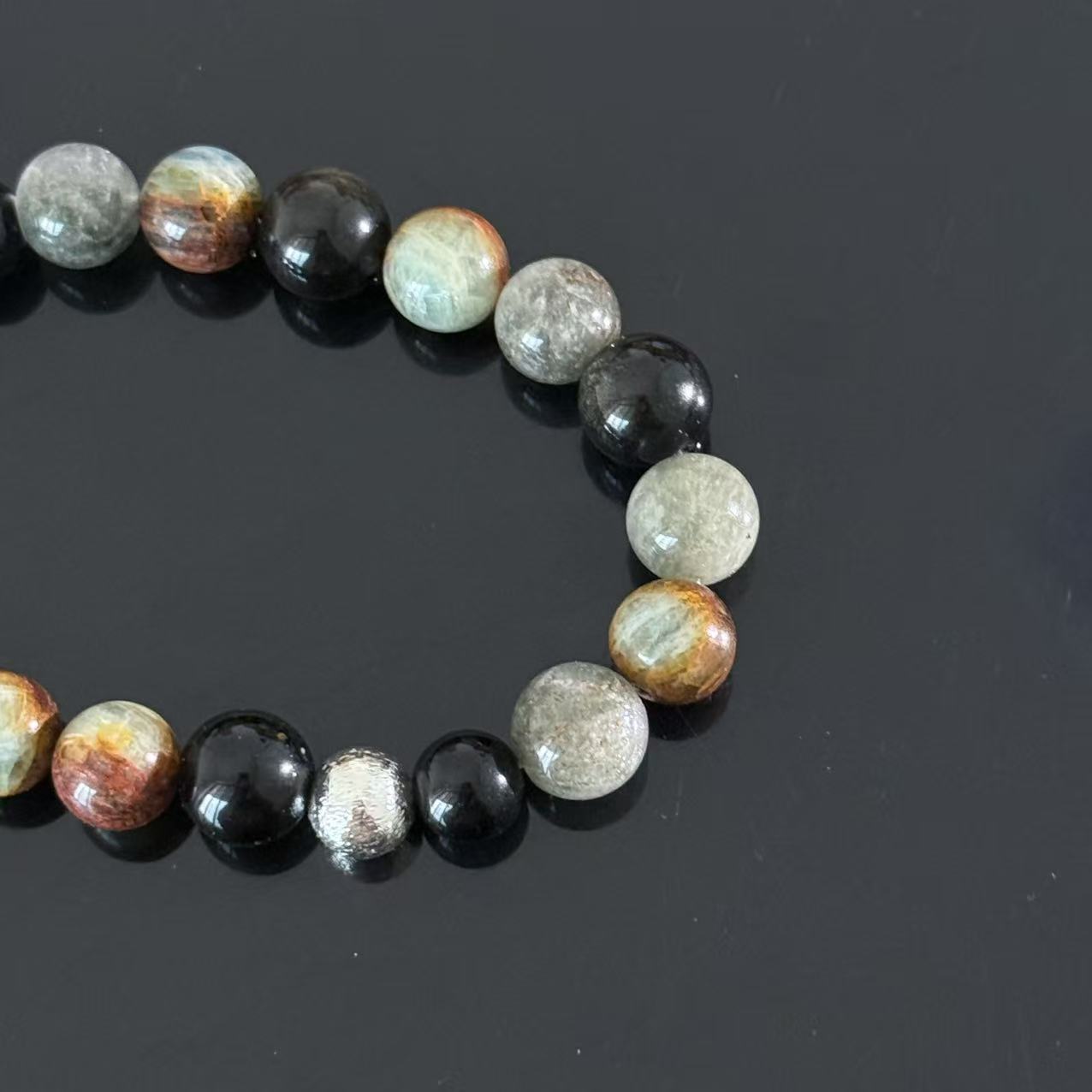 Natural Obsidian & Phantom Quartz Multi-Stone Bracelet | Grounding & Protection Crystal Jewelry
