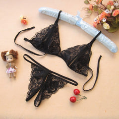Transparent Lace Open-Crotch Three-Piece Set Seductive Lingerie