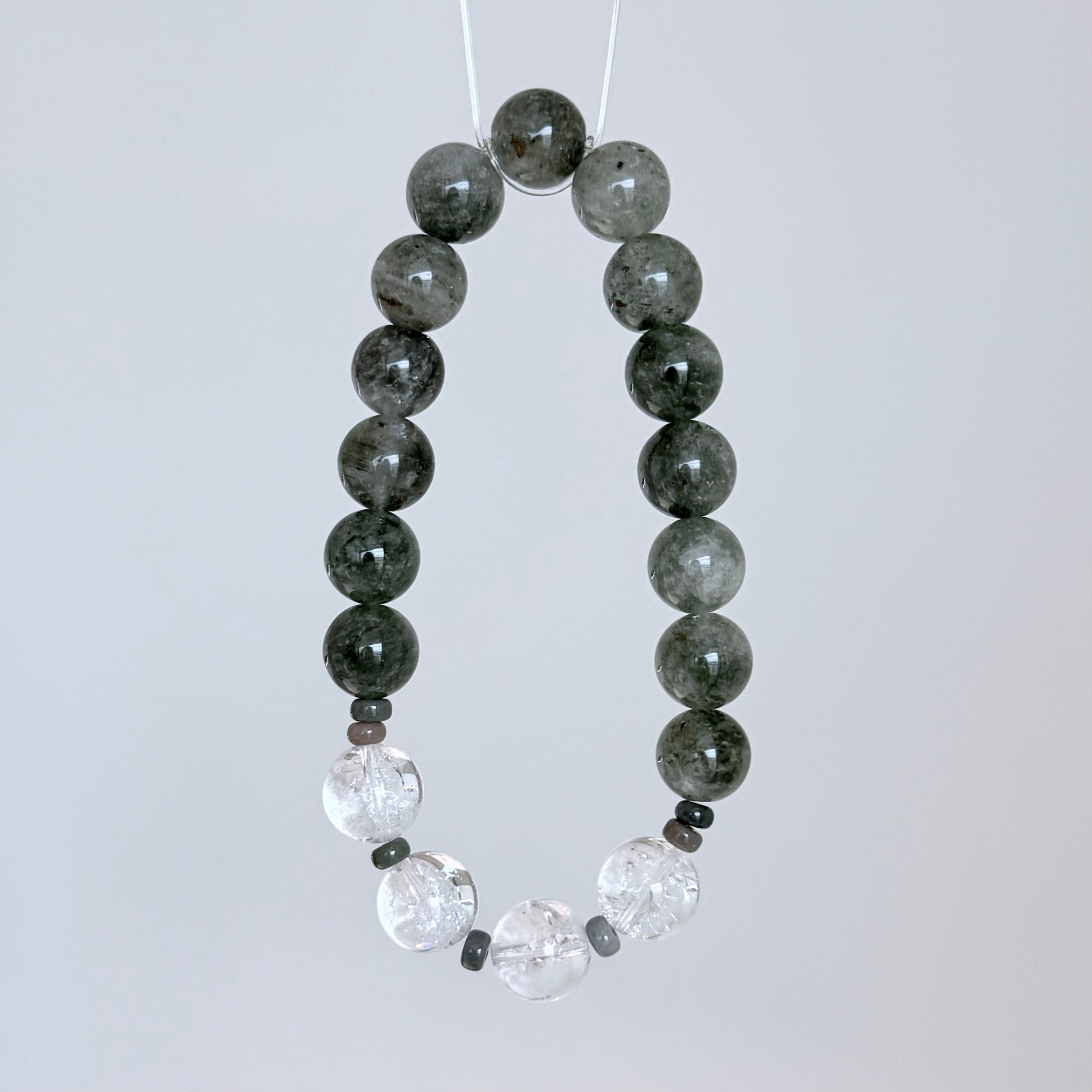 Green Moss Agate & Clear Quartz Bracelet