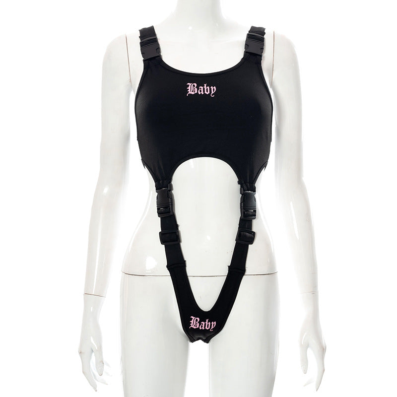 "Baby" Printed One-piece Strap Buckle Lingerie