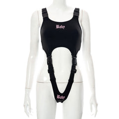 "Baby" Printed One-piece Strap Buckle Lingerie