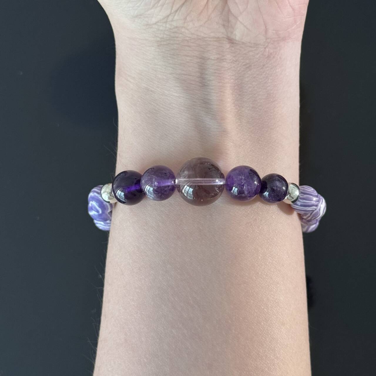 Handcrafted Amethyst and Purple Agate Bracelet — Lavender Gemstone Stretch Strand
