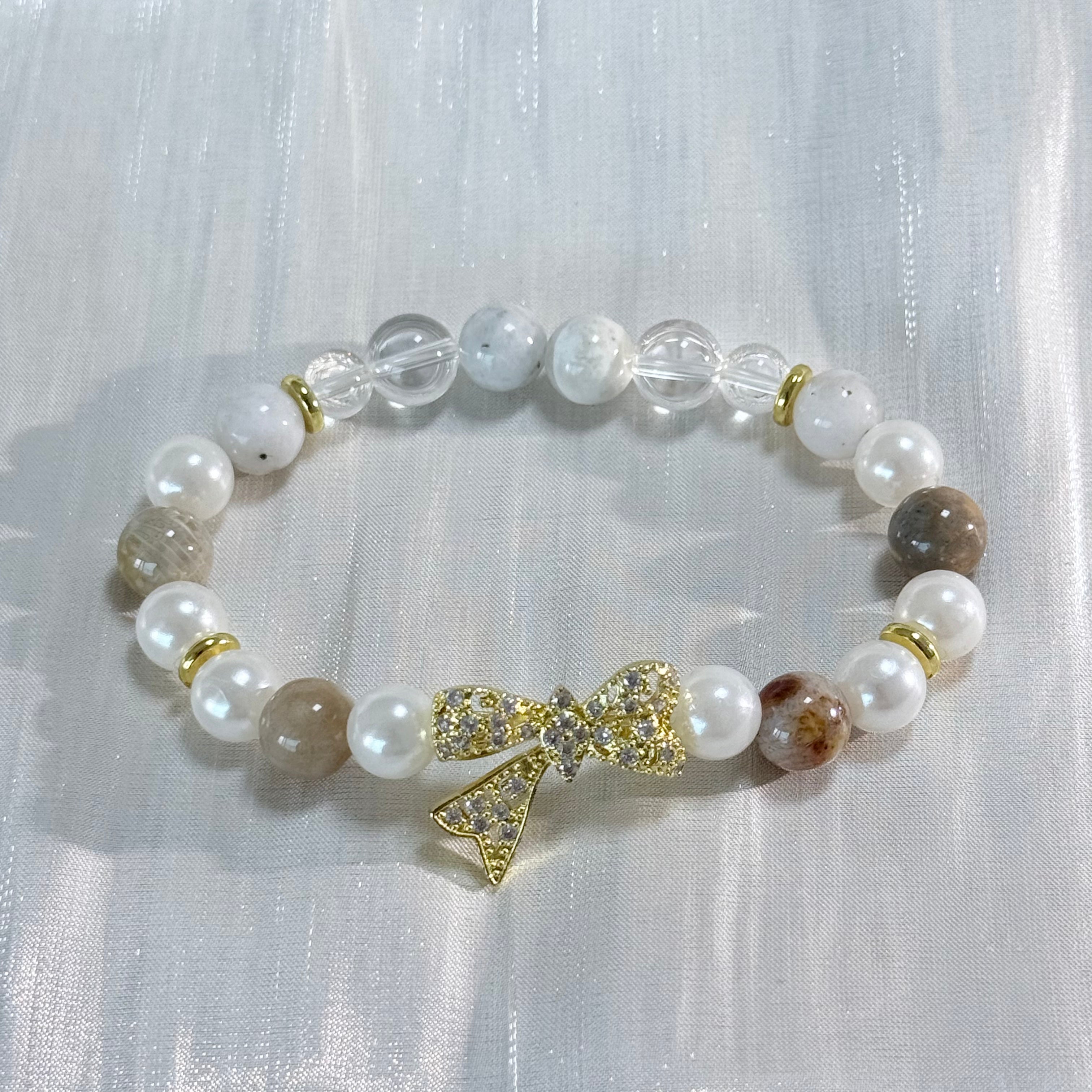 Moonlit Radiance Wristlet | White Crystal & Bowknot Bracelet — Dispelling Shadows, Bringing Smooth Sailing and Serenity