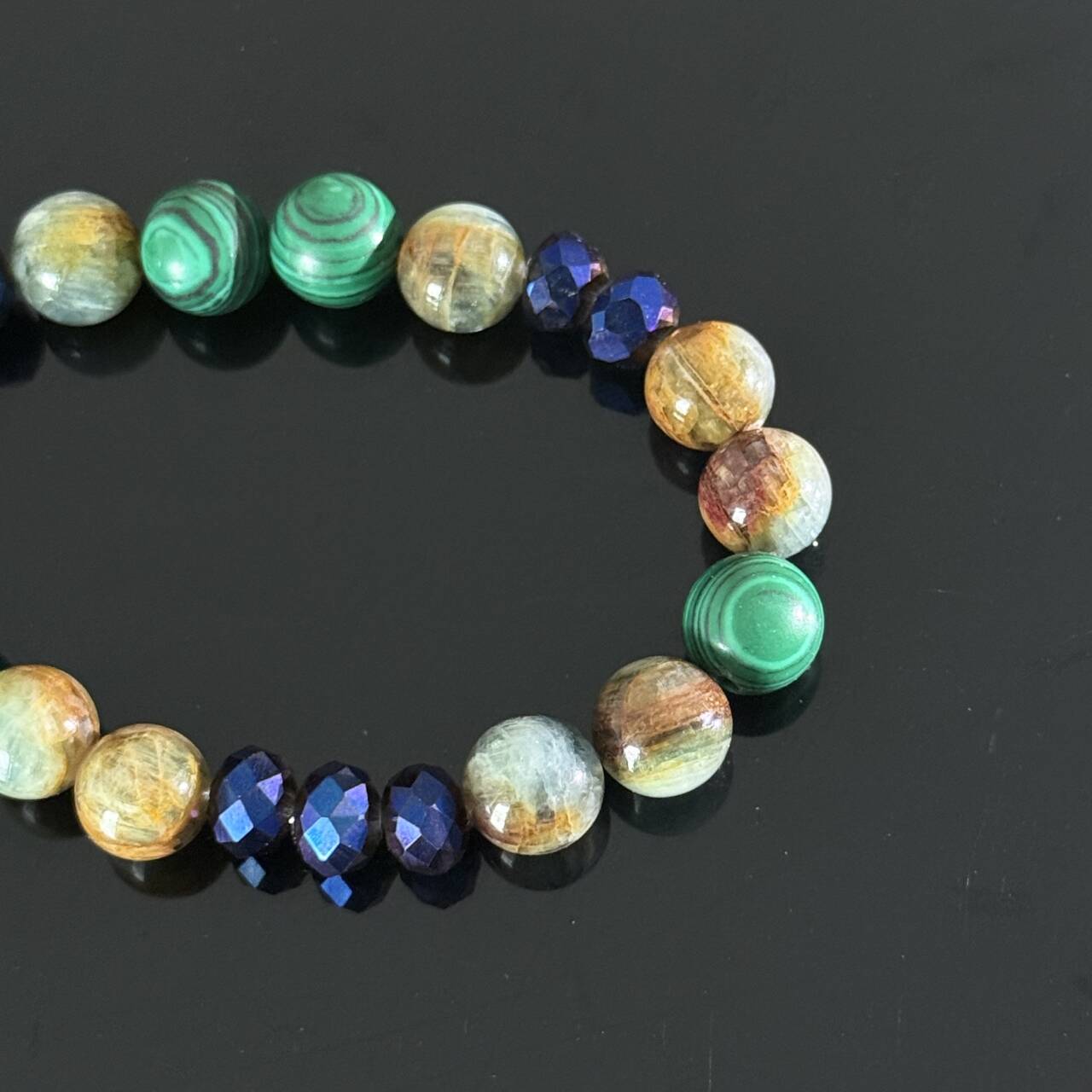Handcrafted Malachite & Ocean Jasper Bracelet | A Blue Crystal Beaded Healing Bracelet for Balance and Protection