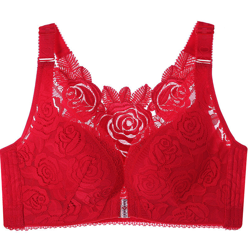 Plus Size Lace Wide Straps Wireless Bra Front Closure Push Up Bras