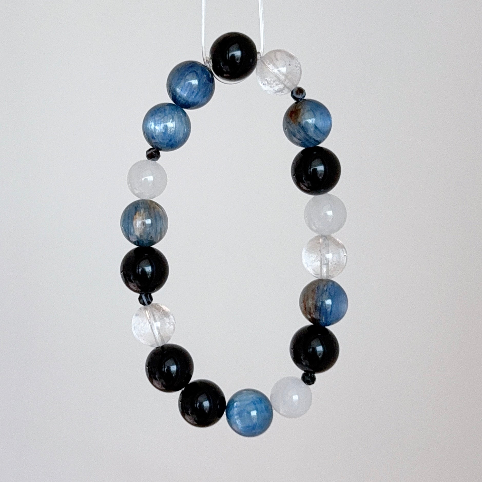 Blue Kyanite, Black Obsidian & Clear Quartz Bracelet