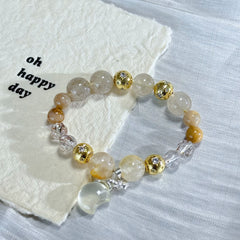 Crescent-shaped crystal bead bracelet | Natural golden rutilated quartz healing stone bracelet