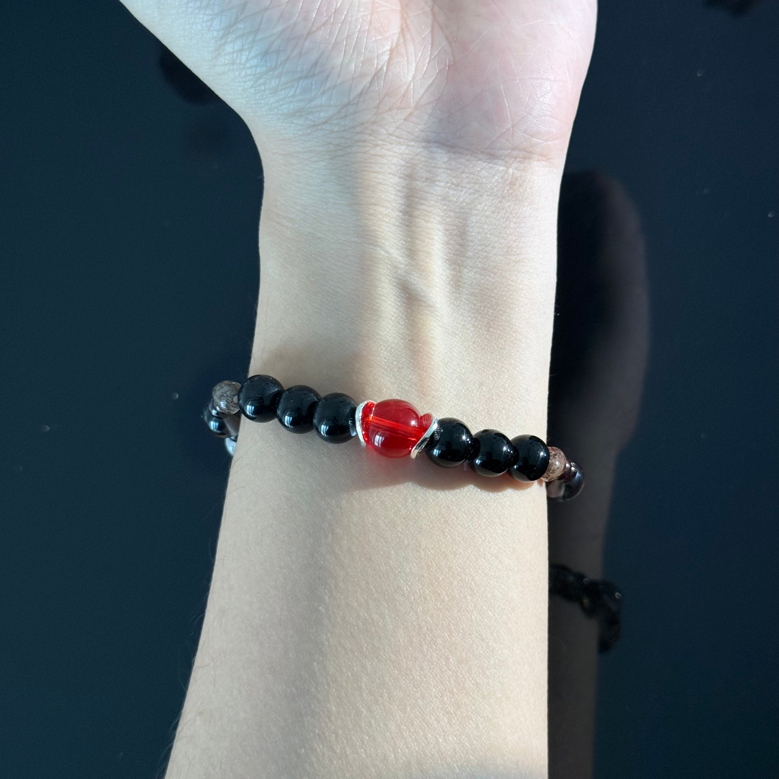 Handcrafted Obsidian and Red Crystal Beaded Bracelet — A Bracelet for Protection, Energy Balance, and Healing