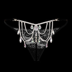 Thong Lace Water Drop Gem Embellished Breathable
