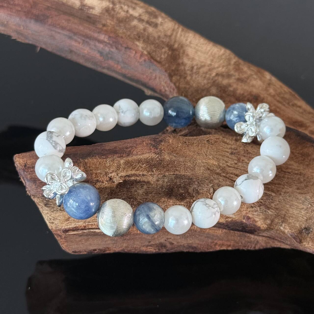 Handcrafted Crystal Bracelet: Blue Kyanite & White Magnesite — Natural Healing Gemstone Bracelet for Emotional Balance