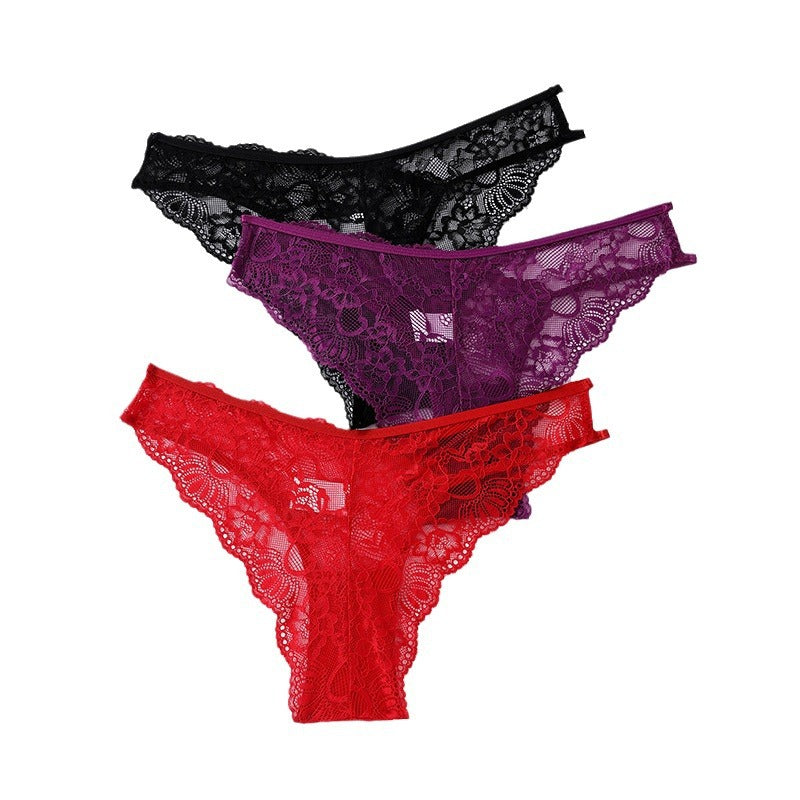 Low Rise Lace G-String Panties Strappy Design with Breathable Cotton Crotch