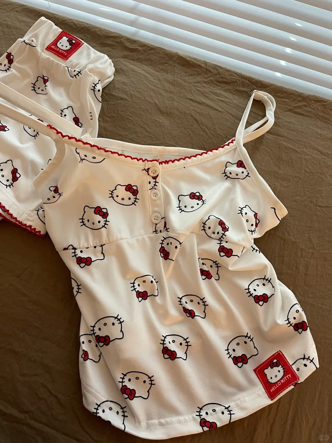 Kitten Print Suspender Pajama Shorts Set