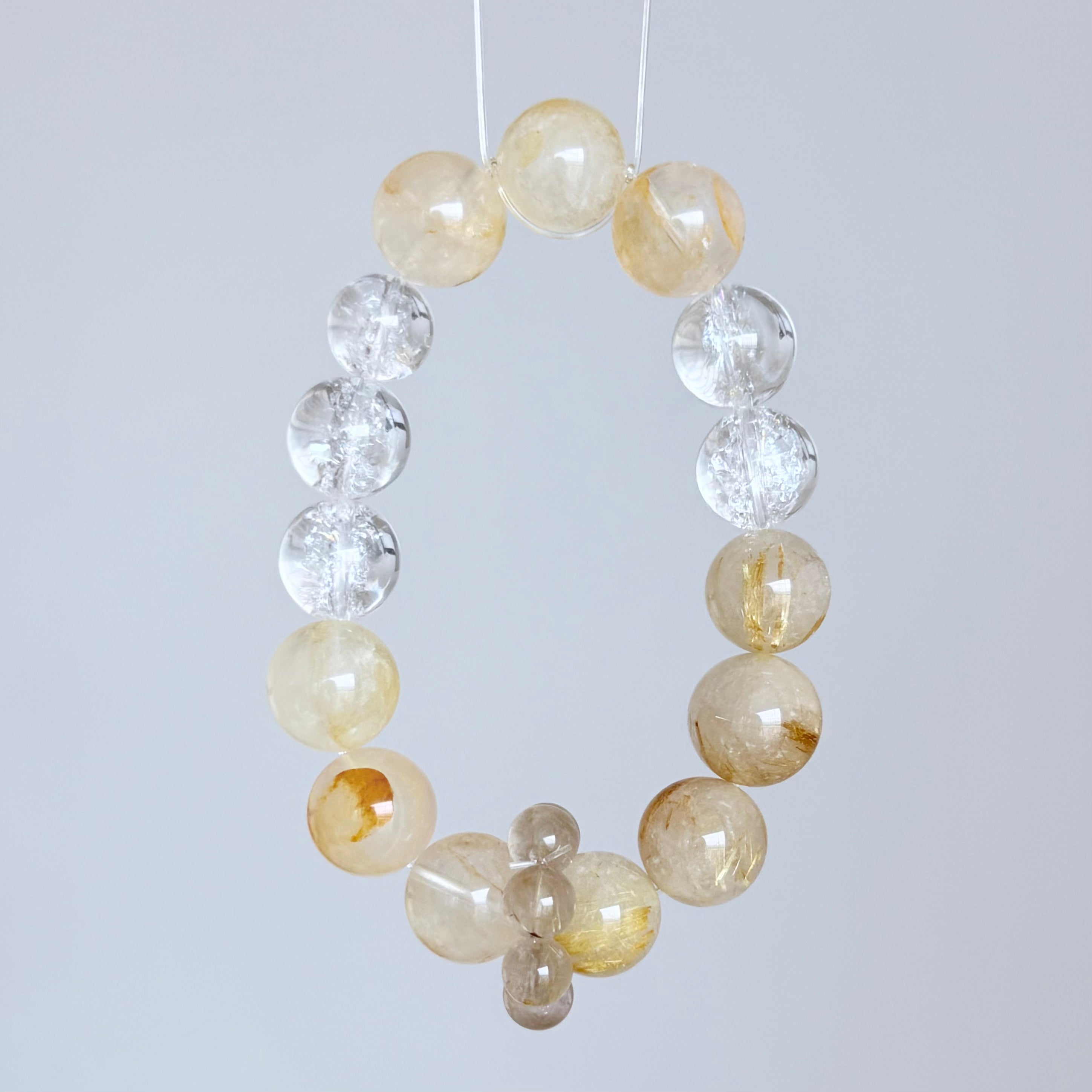Golden Rutilated Quartz Bracelet with Clear Quartz and Smoky Quartz