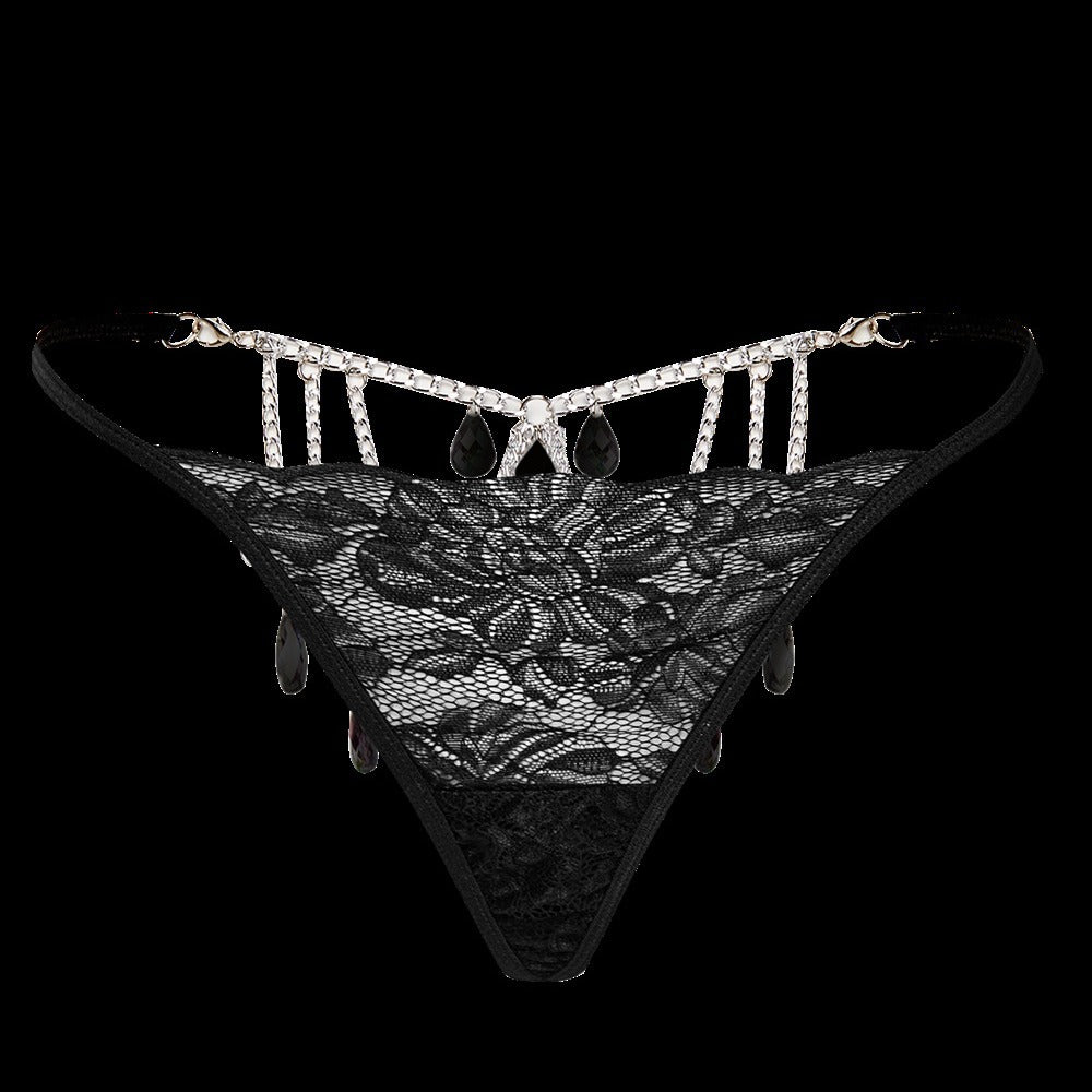Thong Lace Water Drop Gem Embellished Breathable
