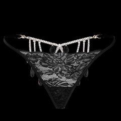 Thong Lace Water Drop Gem Embellished Breathable