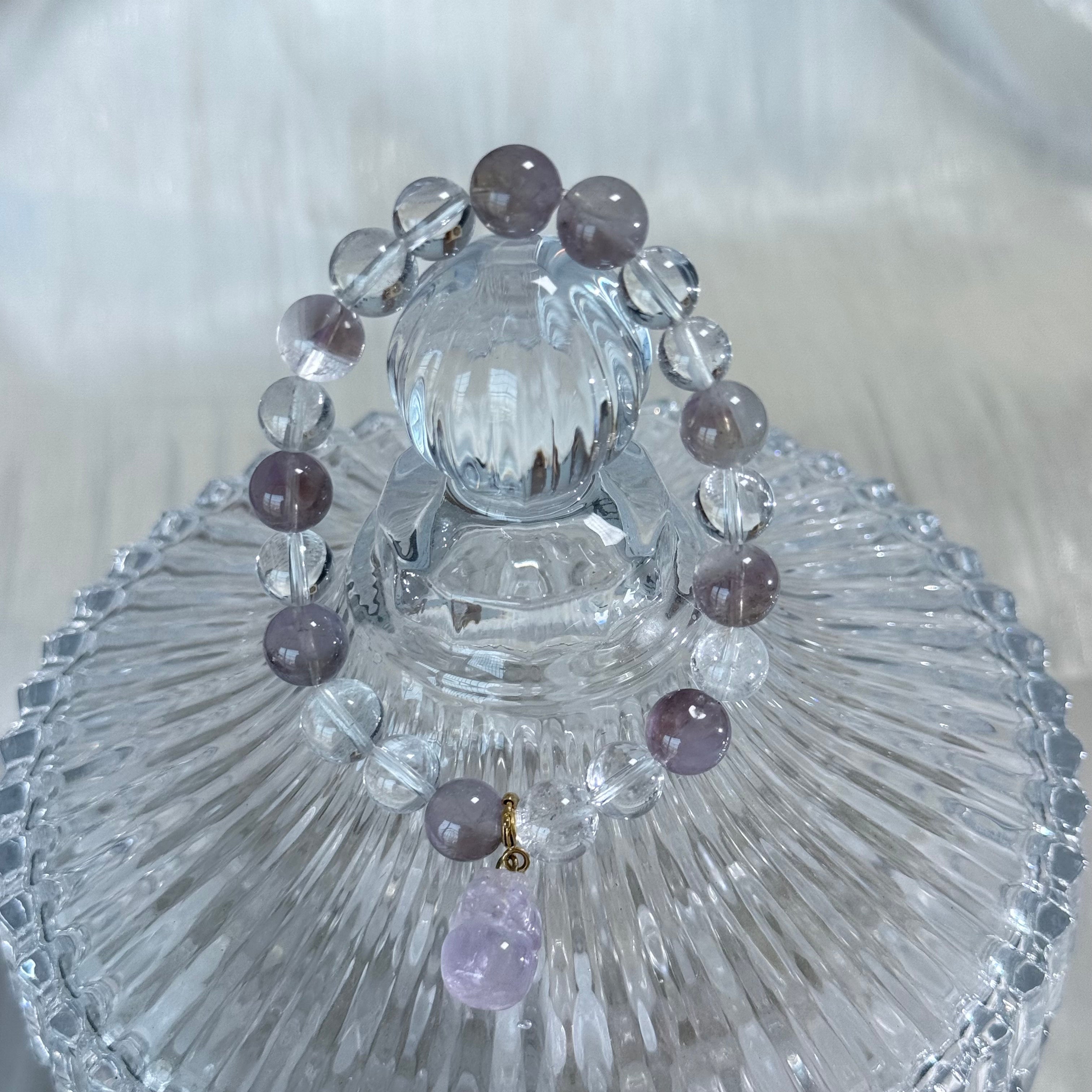 Icy Translucent Violet Hues | Super Seven & Clear Quartz Bracelet—Possessing an Innate, Aloof Beauty