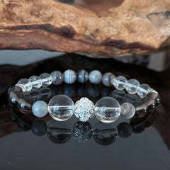 Handcrafted Bracelet featuring Black Onyx, Clear Quartz, and Grey-Veined Agate — A Gemstone Beaded Bracelet for Protection, Clarity, and Balance