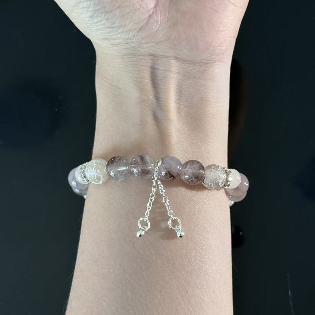 Handcrafted Lavender Amethyst & Rose Quartz Bracelet — Elegant, Healing Crystal Beaded Bracelet with Flower Charm