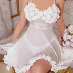 Lace Deep V Bow Side Slit Slim Fit Slip Nightdress