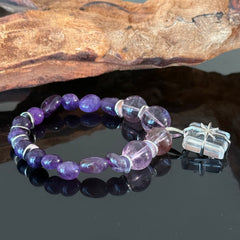 Amethyst Crystal Bracelet with Gift Box Charm – Handmade Purple Healing Energy Beaded Bracelet