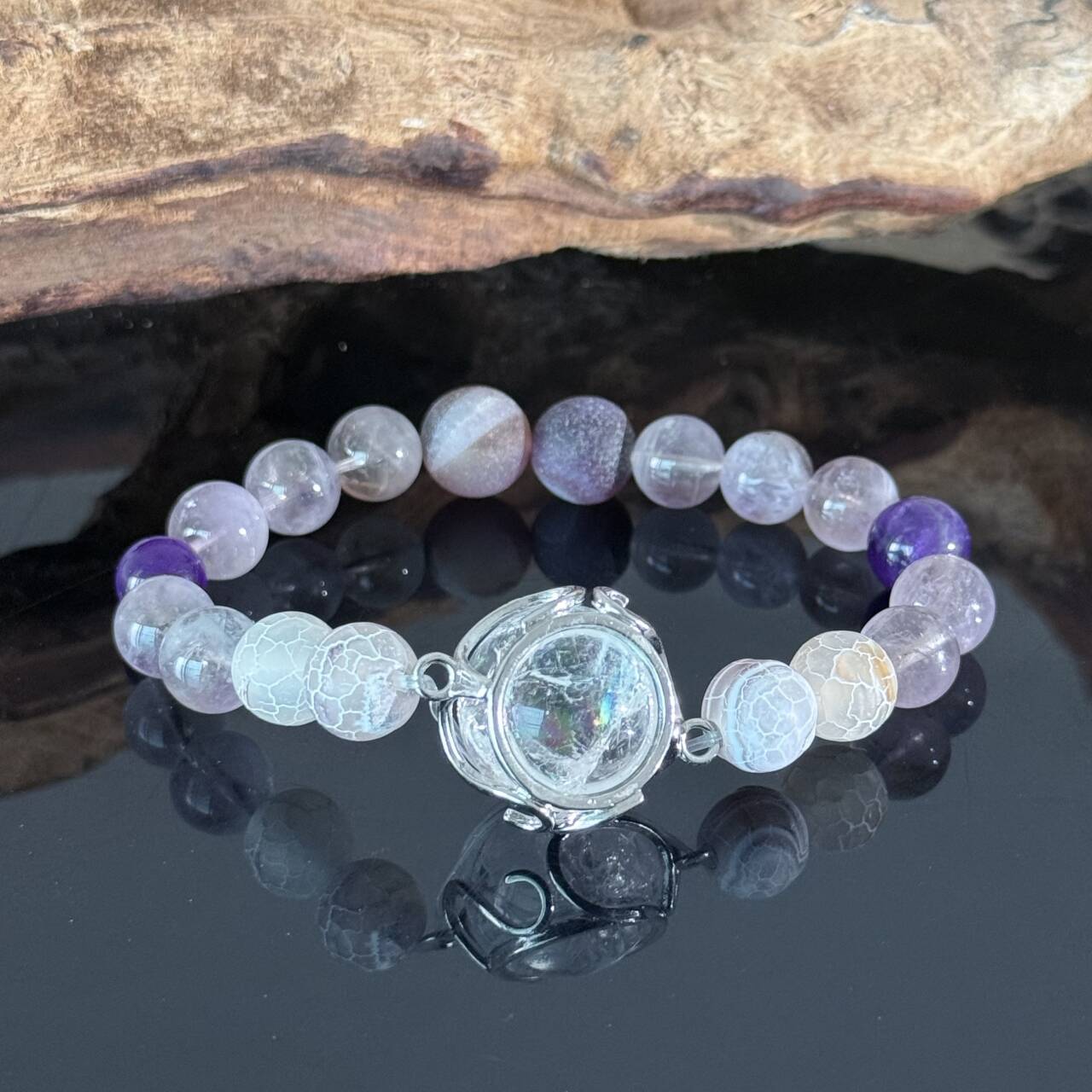 Handcrafted Amethyst and Frosted Agate Bracelet — A Healing Gemstone Bracelet to Help You Attain Tranquility, Clarity, and Spiritual Balance