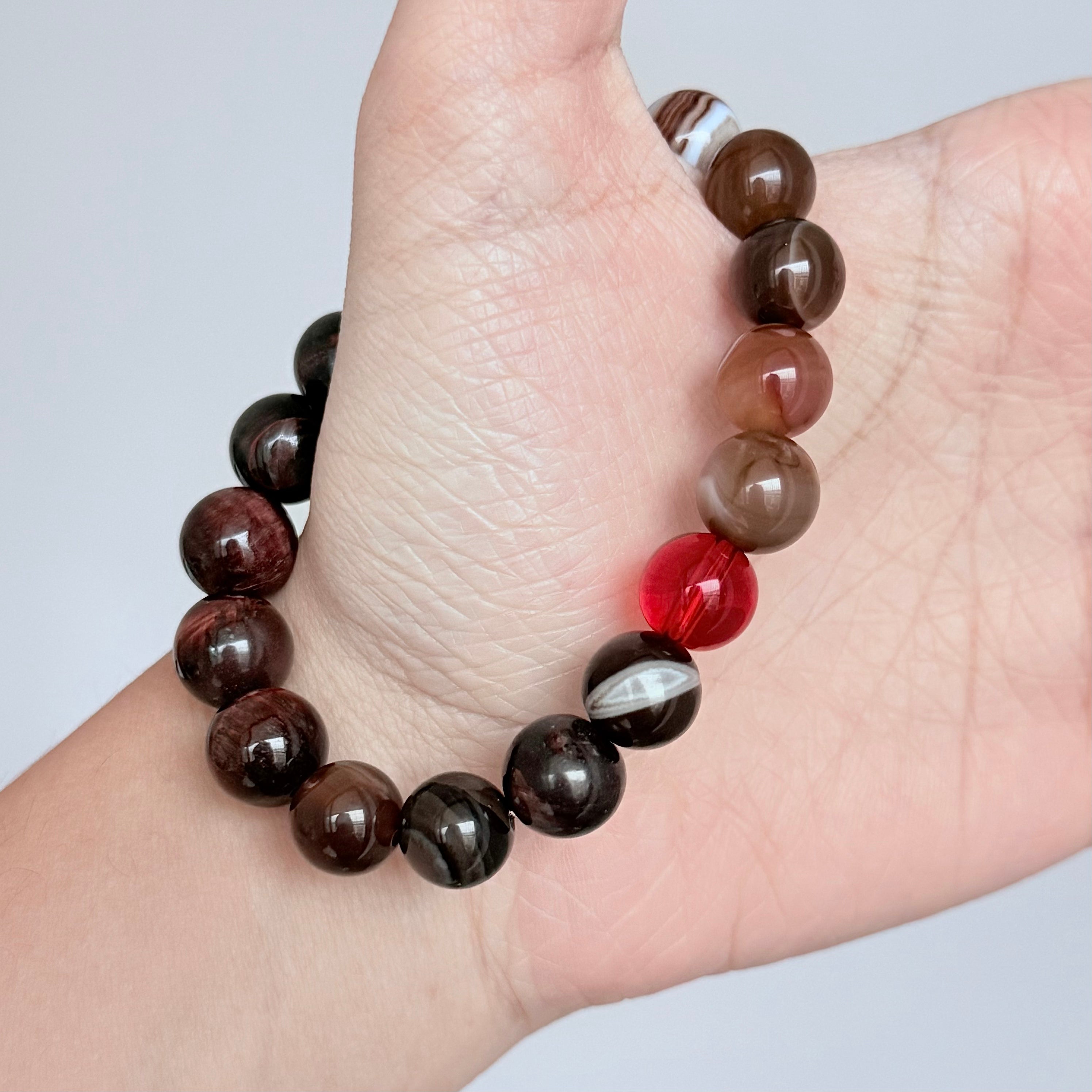 Red Agate & Brown Banded Agate Crystal Bracelet