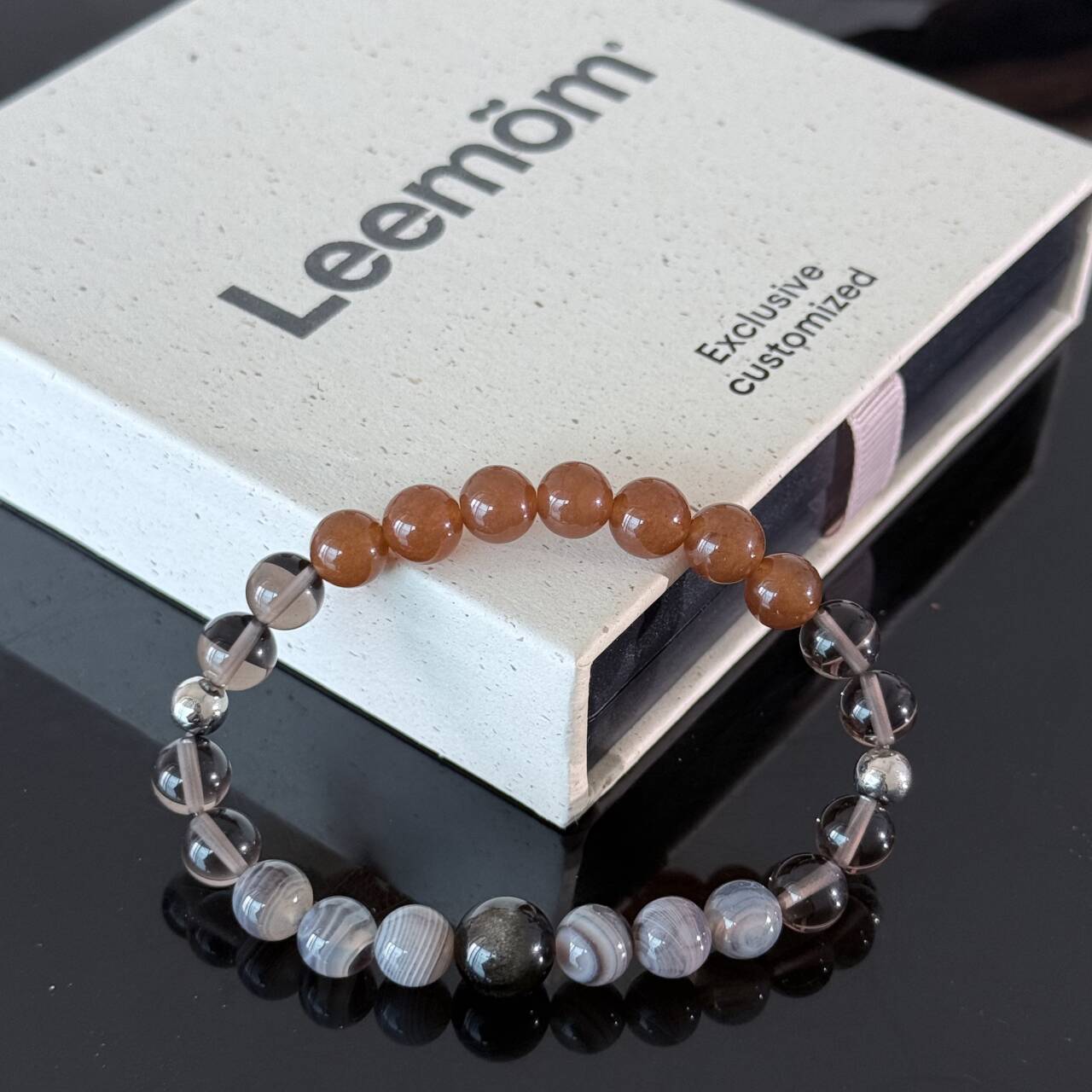 Sunstone, Black Agate & Clear Quartz Crystal Bracelet – Confidence, Protection & Energy Balance Gemstone Beaded Bracelet | Handmade Healing Jewelry