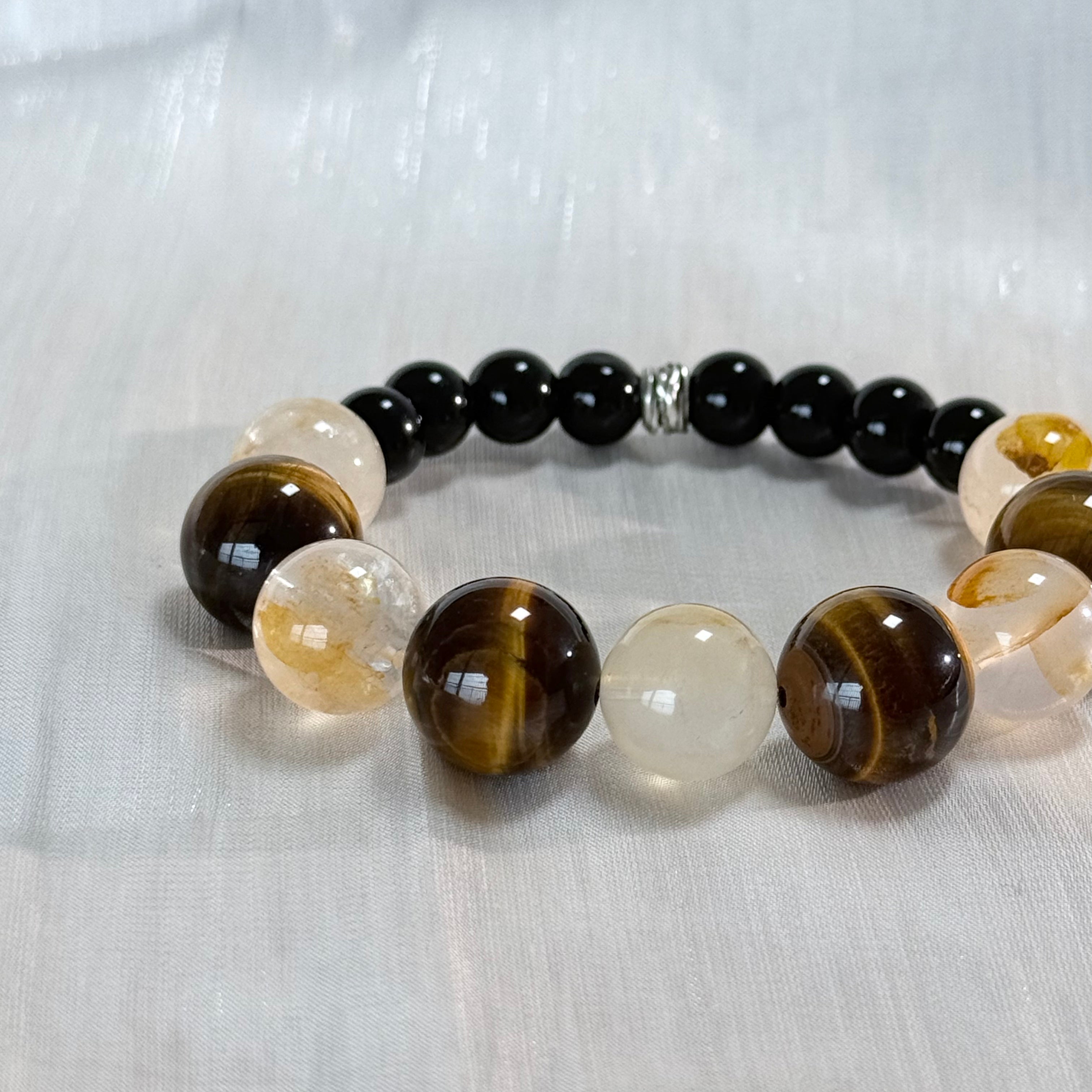The Abundance Keeper | Natural Tiger Eye & Citrine Obsidian Bracelet for Grounded Prosperity