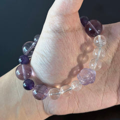 Handcrafted Amethyst & Clear Quartz Bracelet | Rose-Shaped Healing Gemstone Bracelet