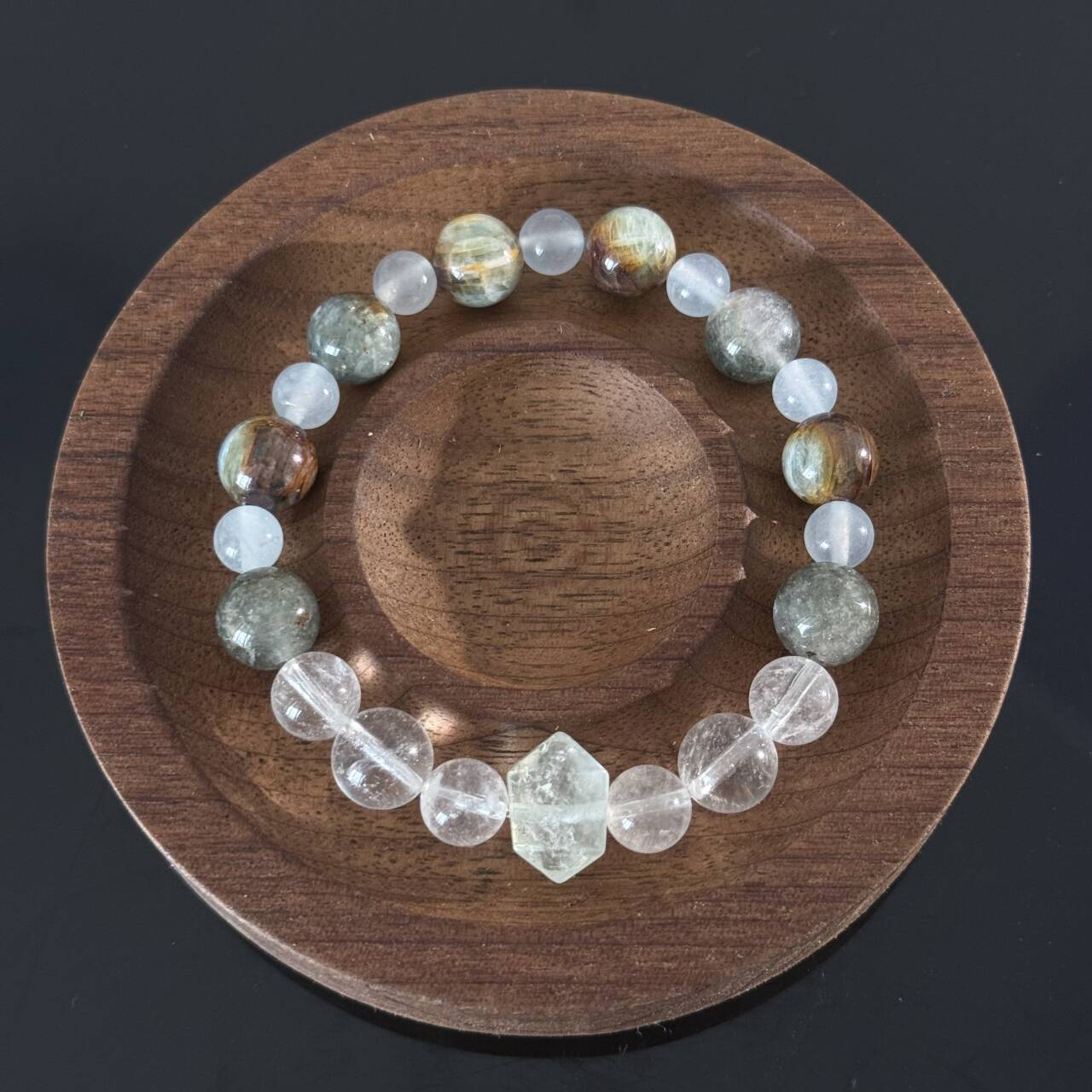 Handcrafted Natural White Crystal and Ocean Jasper Bracelet — Healing Energy Stretch Gemstone Bead Bracelet