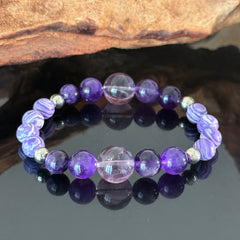 Handcrafted Amethyst and Purple Agate Bracelet — Lavender Gemstone Stretch Strand