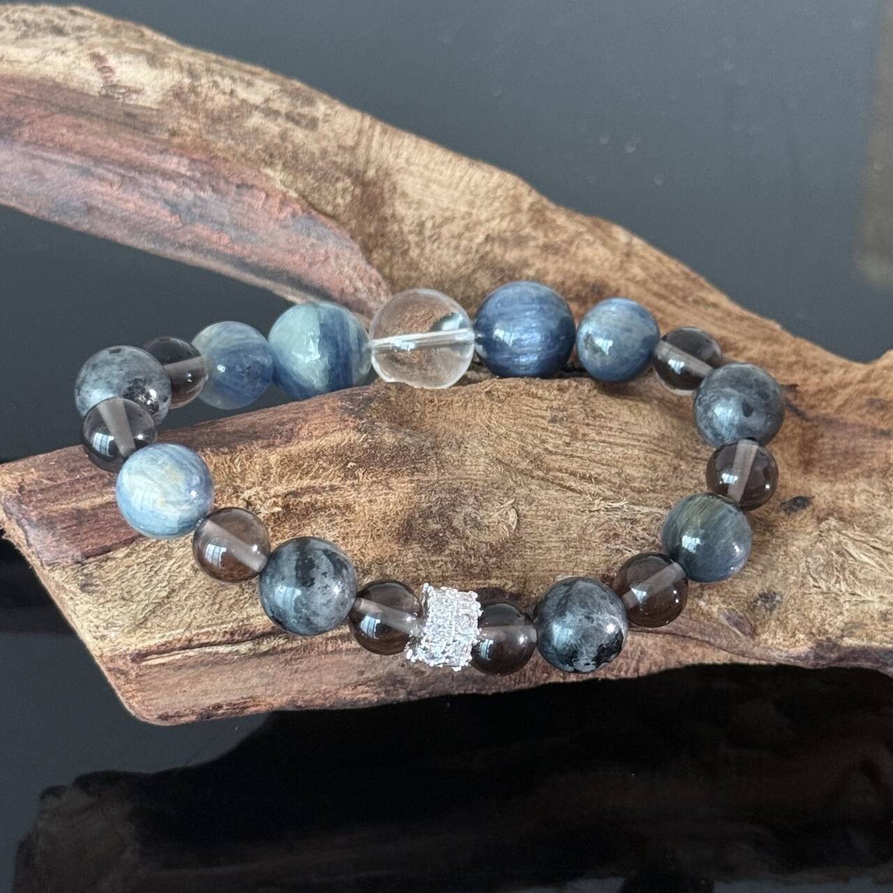 Handmade Kyanite and Smoky Quartz Crystal Bracelet – A natural healing gemstone bracelet that brings protection, clear thinking, and inner peace.