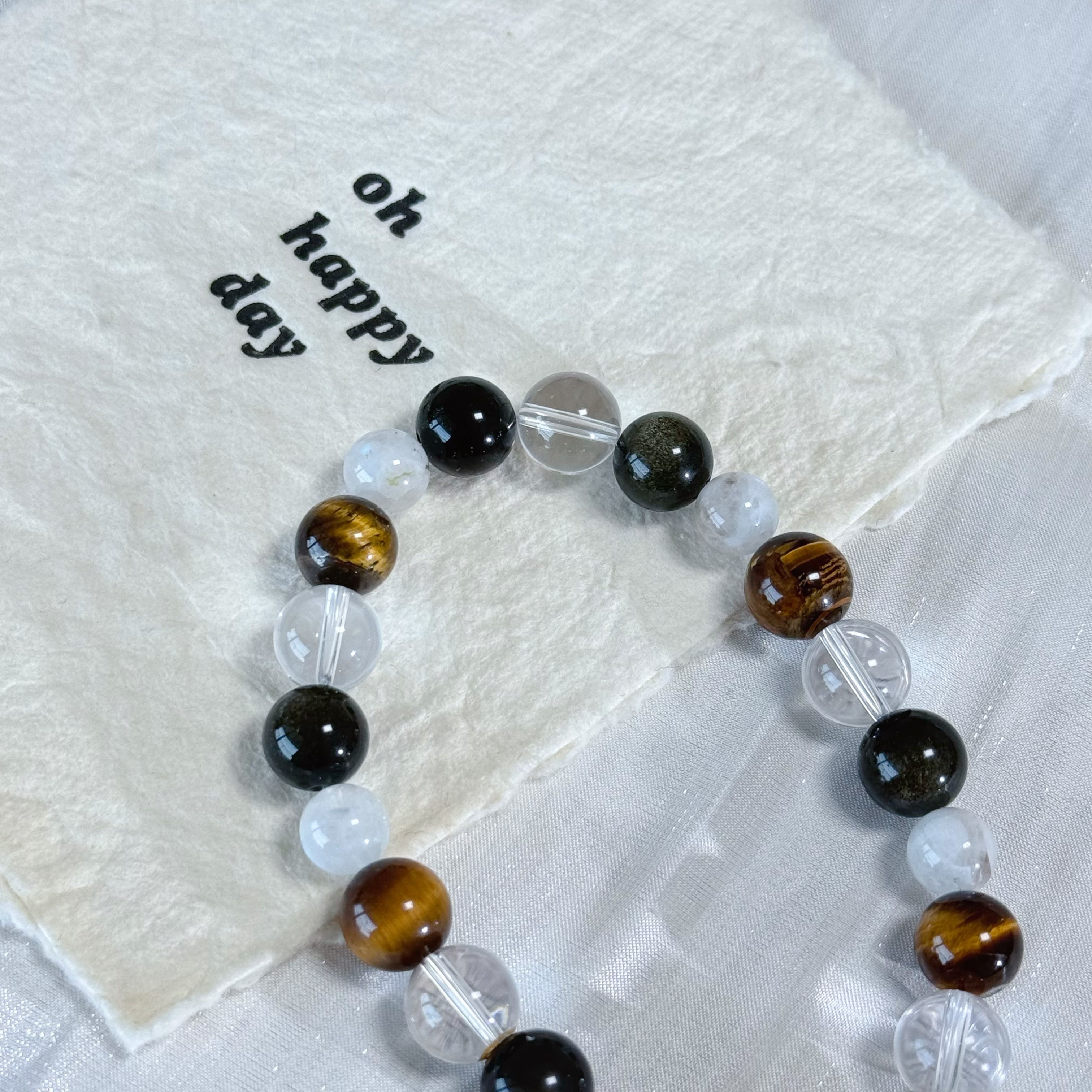 Tiger Eye Obsidian Clear Quartz Butterfly Charm Bracelet