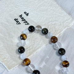 Tiger Eye Obsidian Clear Quartz Butterfly Charm Bracelet