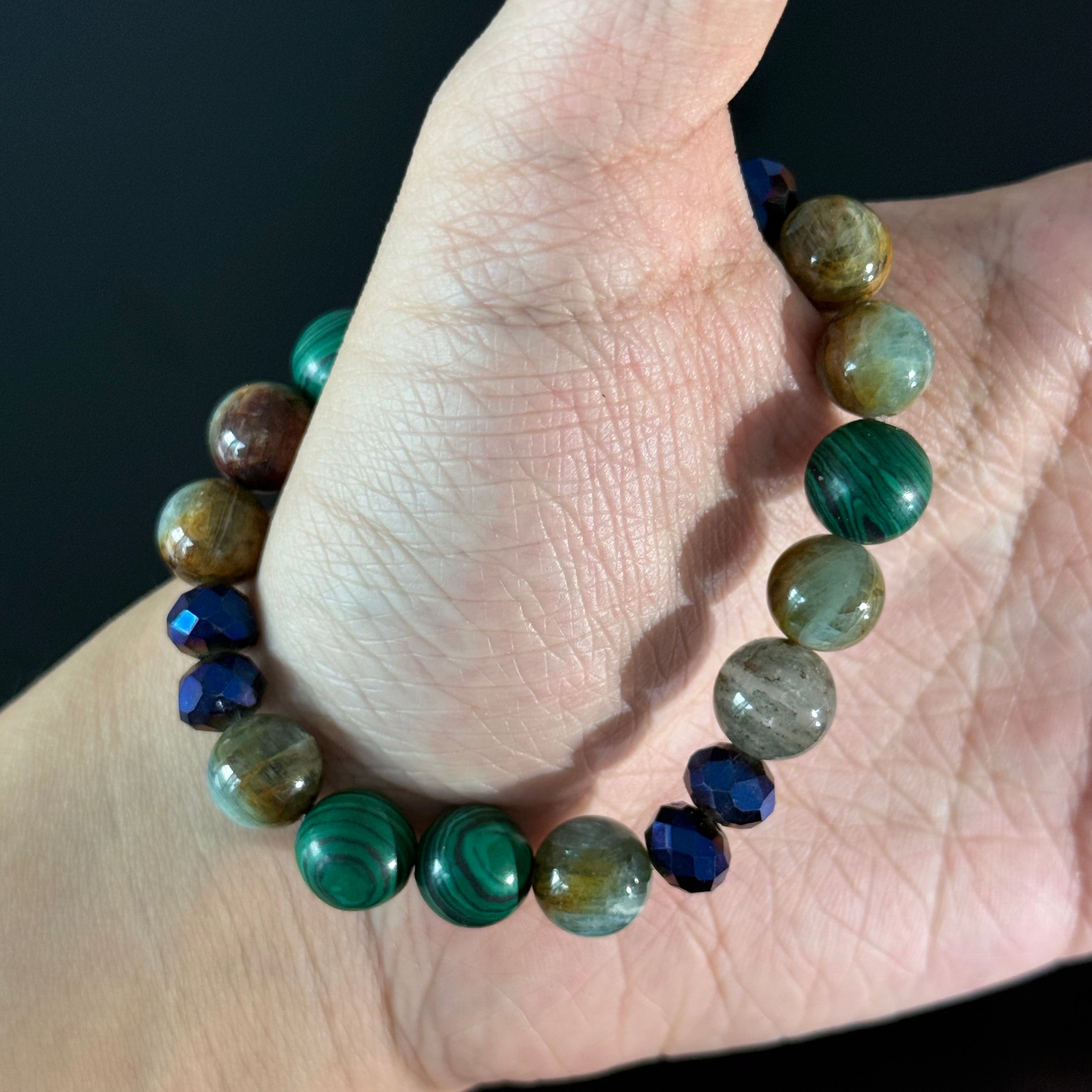 Handcrafted Malachite & Ocean Jasper Bracelet | A Blue Crystal Beaded Healing Bracelet for Balance and Protection