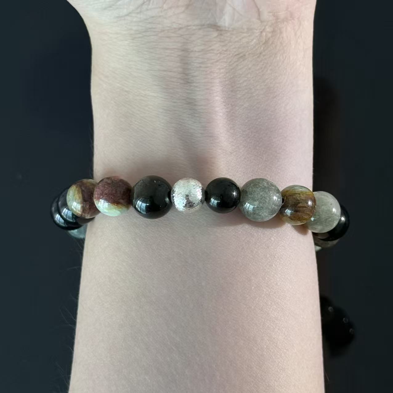 Natural Obsidian & Phantom Quartz Multi-Stone Bracelet | Grounding & Protection Crystal Jewelry