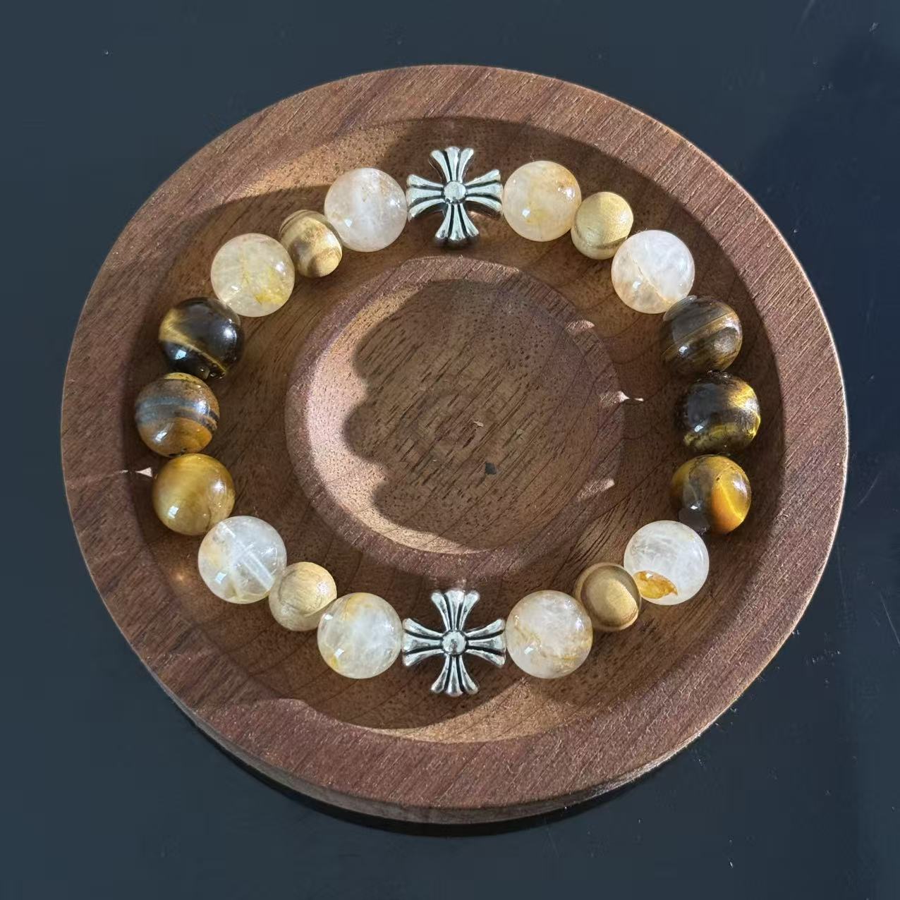 Handcrafted Golden Rutilated Quartz & Tiger's Eye Crystal Bracelet — A Gemstone Beaded Bracelet for Attracting Wealth, Protection, and Boosting Self-Confidence