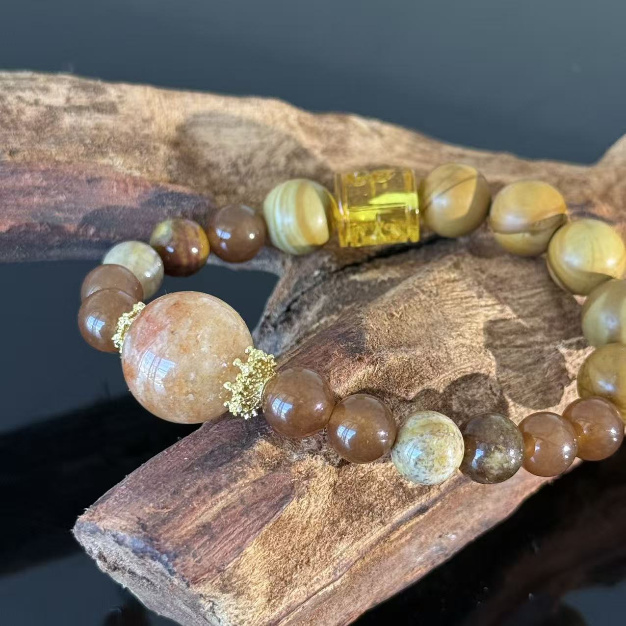 Handcrafted Natural Yellow Jasper & Sunstone Crystal Bracelet — A Bracelet for Confidence and Stability