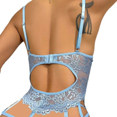 Lace Strap Floral Stitching Bra Set