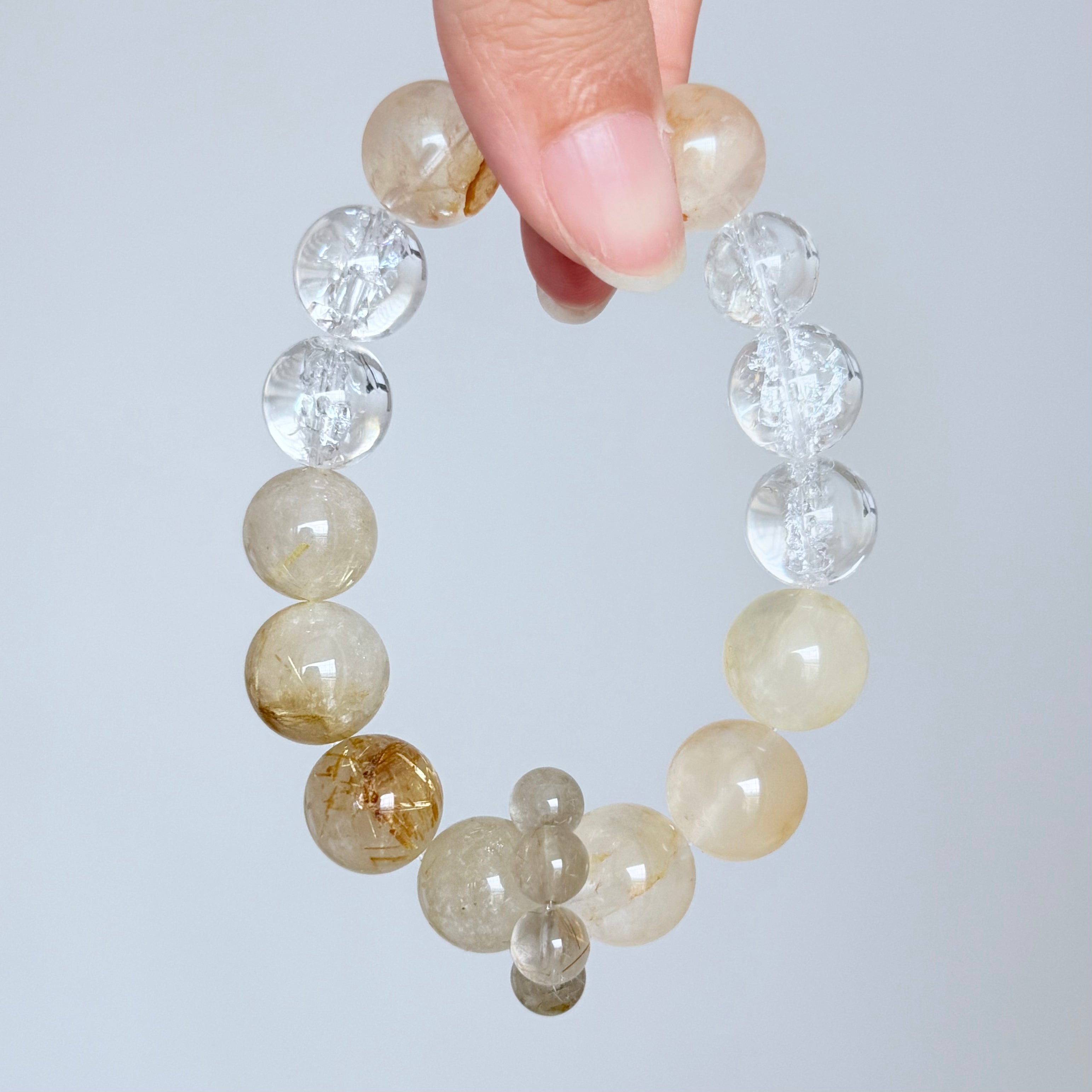 Golden Rutilated Quartz Bracelet with Clear Quartz and Smoky Quartz