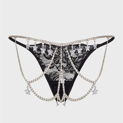 Alluring Lace G String Thongs Featuring Chain Pendant Star Details